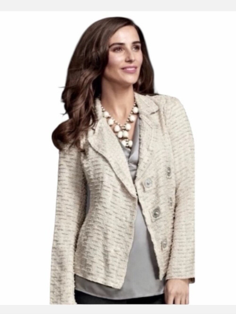 CAbi Cream Bouclé Wrap Cardigan Tweed Jacket